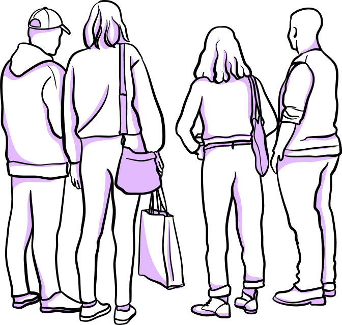 Illustration of a group of people standing, exhibiting behavior